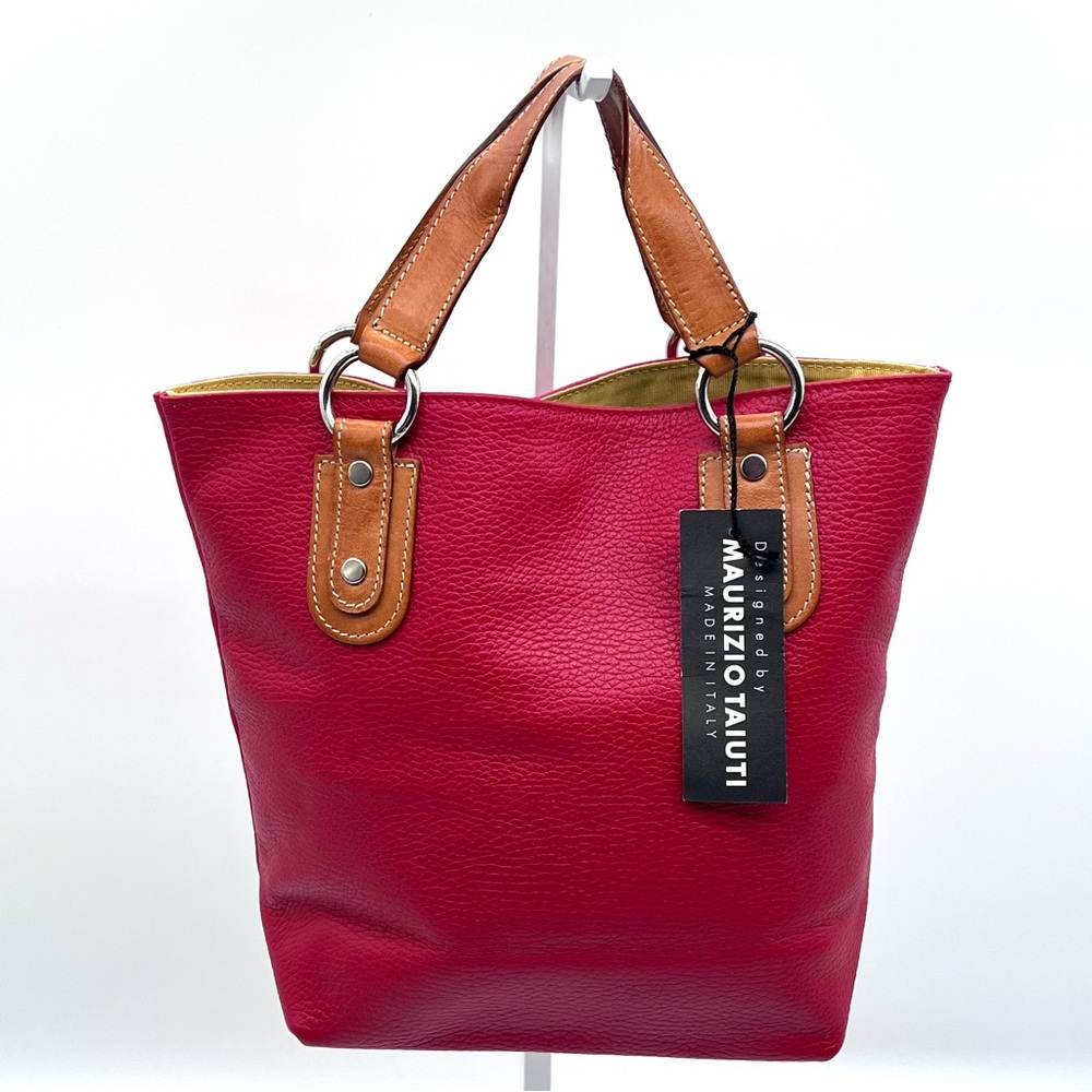 Maurizio Taiuti Red Leather Tote Made in Italy NWT